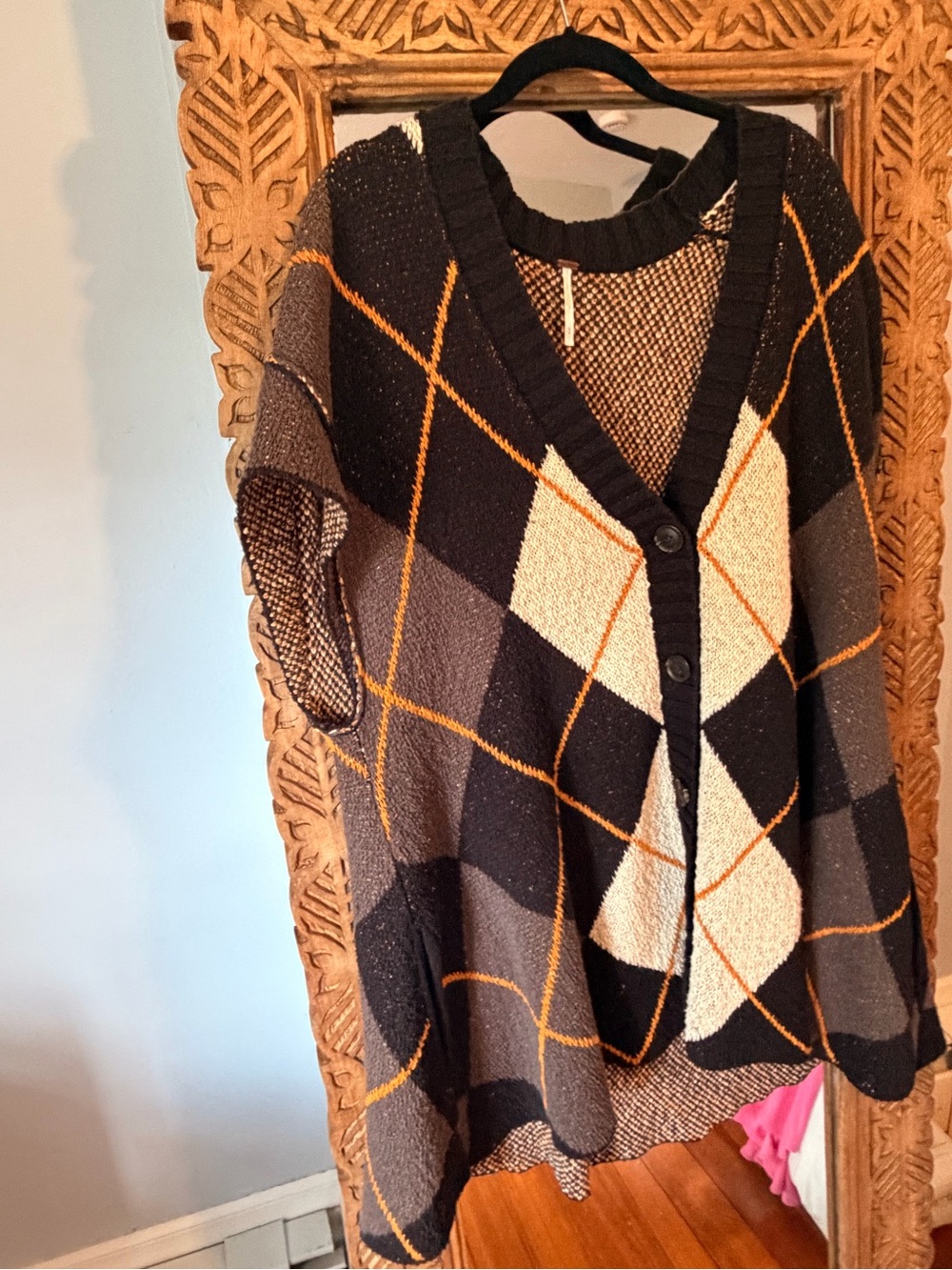 Free People Black & Cream Argyle Button-Front Women's Sweater dress